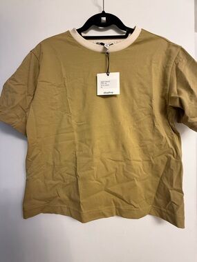 Shopbop Short-Sleeve Crewneck Tee in Olive with Cream Collar